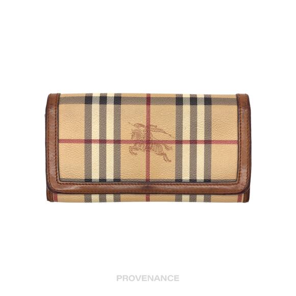 🔴 Burberry Long Snap Wallet - Haymarket Check Brown - Picture 1 of 10